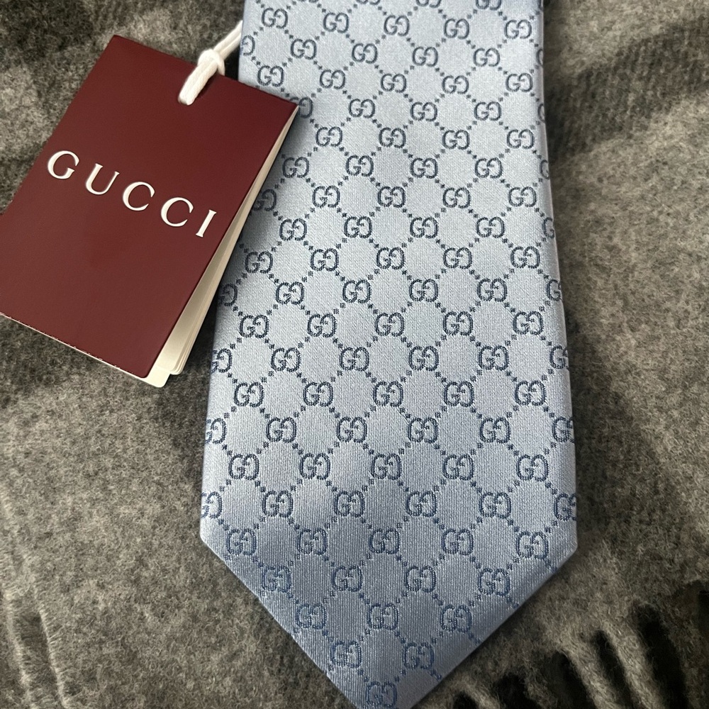 Gucci Light Blue Monogram Men's Tie - Picture 6 of 7